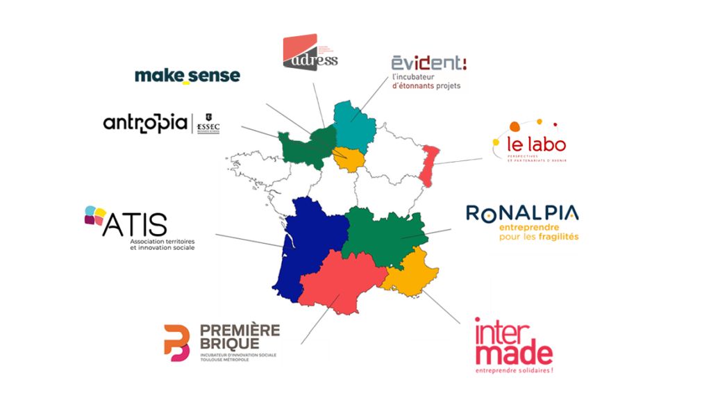 Carte de France des accompagnatrices d'entreprises sociales réunies dans le Kiif.